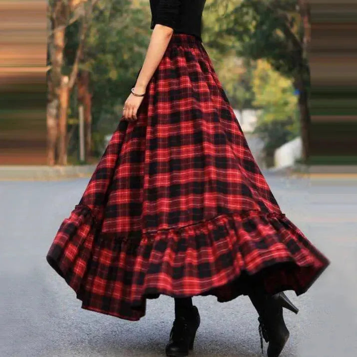 Sweet Plaid Midi Maxi Skirt For Women - EX-STOCK CANADA