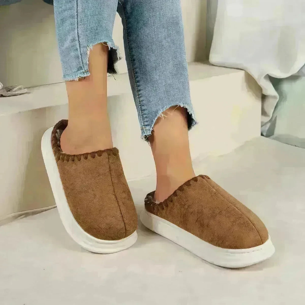 Winter Fashion Cotton Slippers With Sewing-side Design Indoor Non-slip Bedroom Floor Plush Slipper House Shoes Women Couple - EX-STOCK CANADA