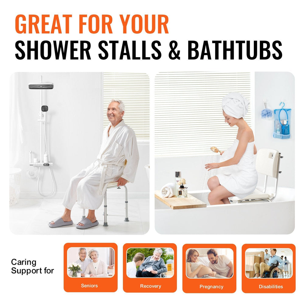 Shower Chair, Shower Seat With Back, Adjustable Height Shower Stool, Shower Chair For Inside Shower Bathtub, Non-slip Bathroom Bench Bath Chair For Elderly Disabled Handicap, 350 Lbs Capacity EX-STOCK