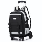 Black and gray backpack with wheels on a white background