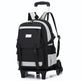 Black and gray backpack with wheels on a white background