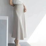 Women's formal Work Satin Skirt Summer High Waist Midi Sheath Skirt - EX-STOCK CANADA