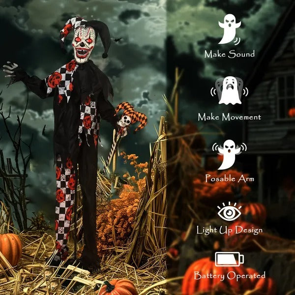 Life Size Halloween Animated Clown With Red Light Up Eyes, Sound Activated Scary Halloween Decorations, Battery Operated EX-STOCK Canada 