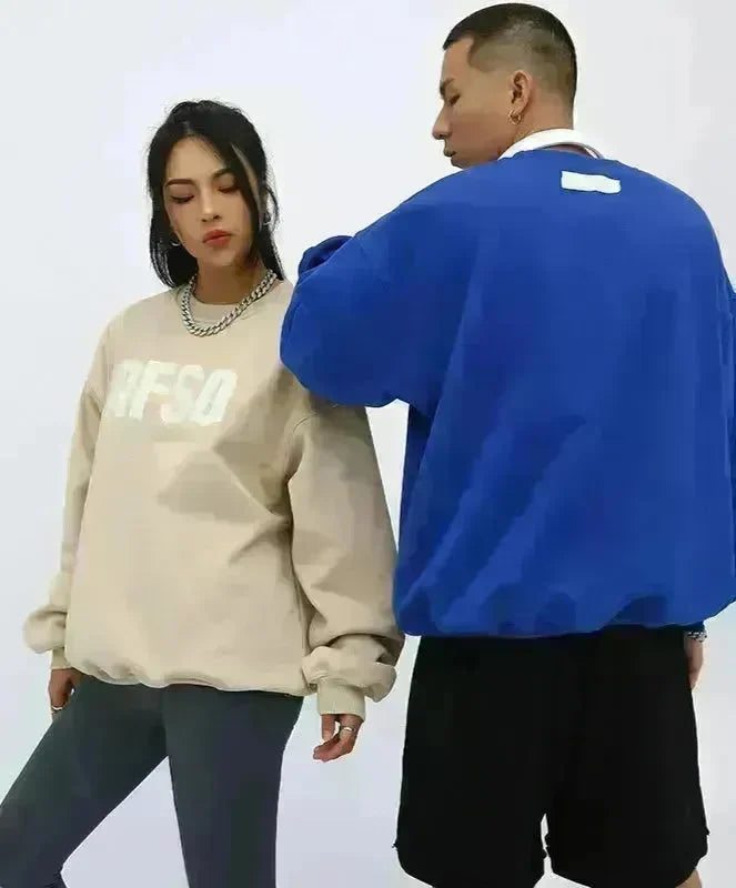 Fleece-lined Loose Street Drop-shoulder Printed Round Neck Sweatshirt Unisex - EX-STOCK CANADA