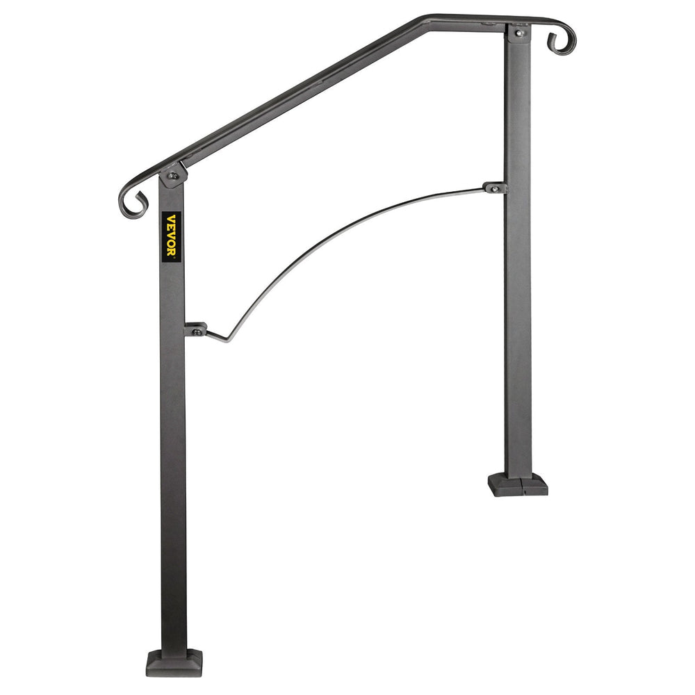 Handrails For Outdoor Steps, Fit 2 Or 3 Steps Outdoor Stair Railing, Arch 2 Wrought Iron Handrail, Flexible Porch Railing, Black Transitional Handrails For Concrete Steps Or Wooden Stairs EX-STOCK