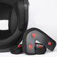 Black car seat with a detachable headrest on a white background