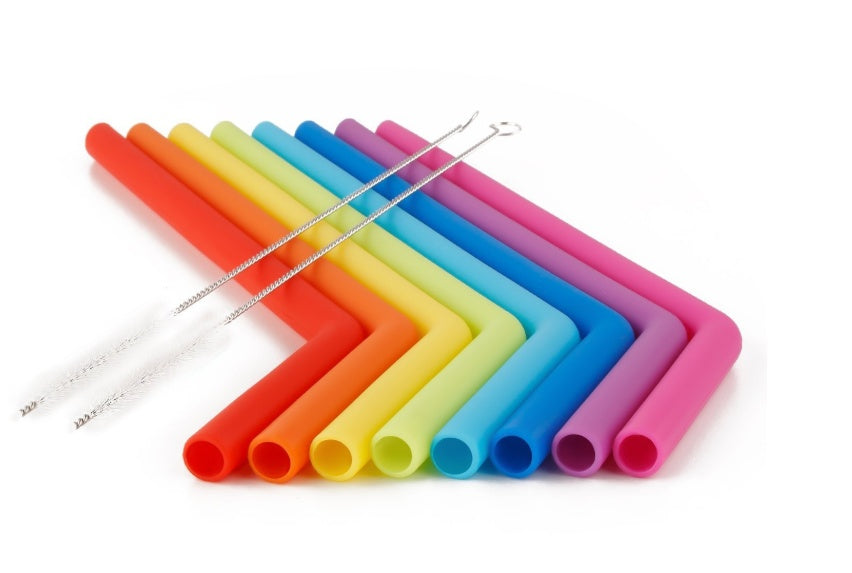 AWESOME REUSABLE RAINBOW SILICONE STRAWS (PACK OF 6 + CLEANING BRUSH) EX-STOCK Canada 