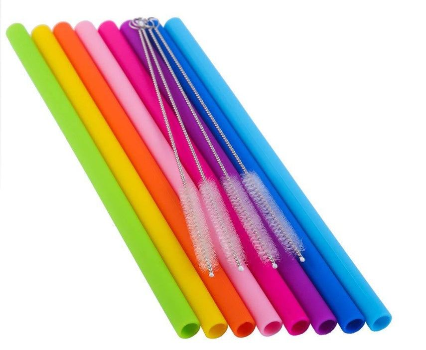 AWESOME REUSABLE RAINBOW SILICONE STRAWS (PACK OF 6 + CLEANING BRUSH) EX-STOCK Canada 