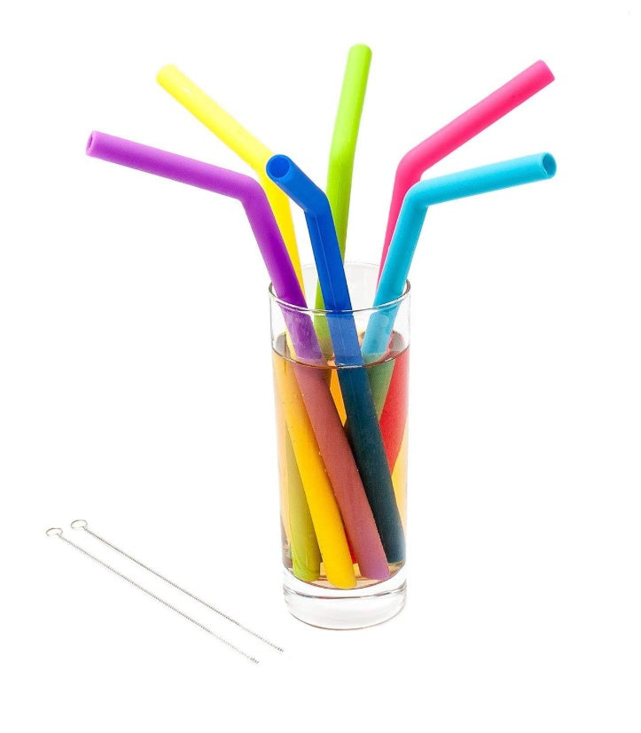 AWESOME REUSABLE RAINBOW SILICONE STRAWS (PACK OF 6 + CLEANING BRUSH) EX-STOCK Canada 