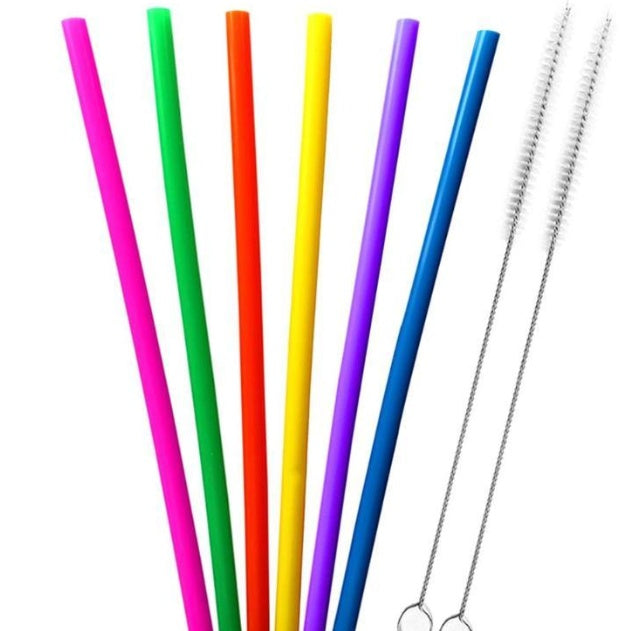 AWESOME REUSABLE RAINBOW SILICONE STRAWS (PACK OF 6 + CLEANING BRUSH) EX-STOCK Canada 