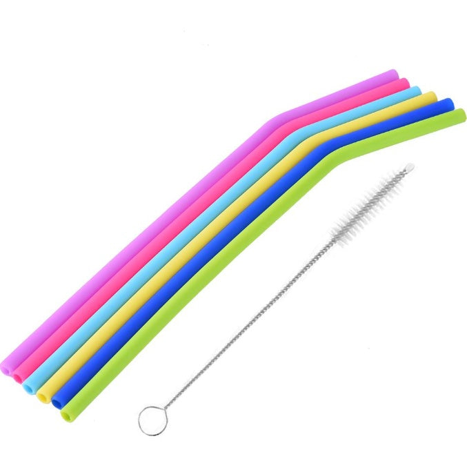 AWESOME REUSABLE RAINBOW SILICONE STRAWS (PACK OF 6 + CLEANING BRUSH) EX-STOCK Canada 