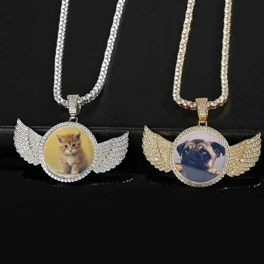 Angel Wings Medallions Custom Photo Pendant Necklace For Men Hip Hop Jewelry Iced Out Pendant Custom Engraved Name Memory Gift - EX-STOCK Canada
