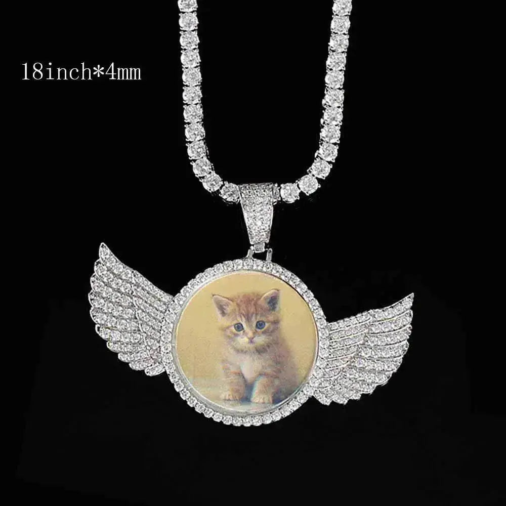 Angel Wings Medallions Custom Photo Pendant Necklace For Men Hip Hop Jewelry Iced Out Pendant Custom Engraved Name Memory Gift - EX-STOCK Canada