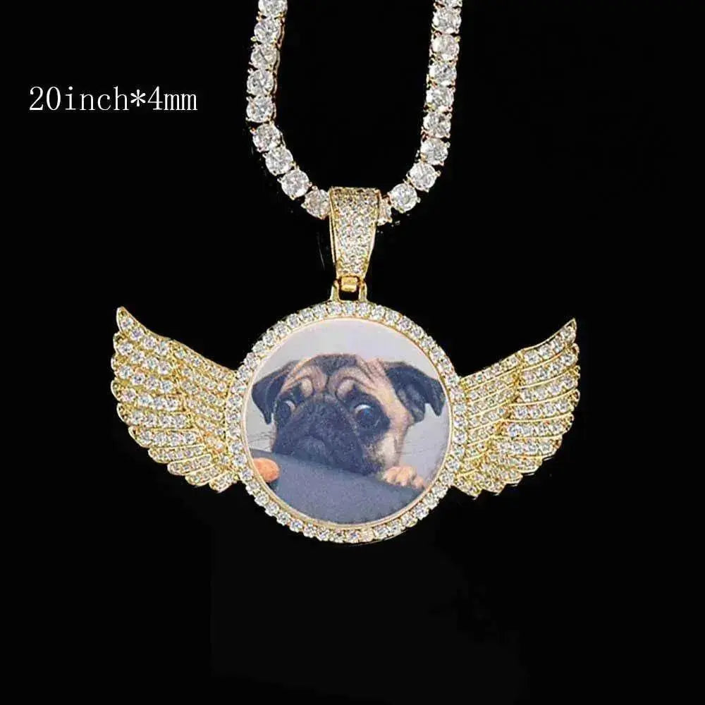 Angel Wings Medallions Custom Photo Pendant Necklace For Men Hip Hop Jewelry Iced Out Pendant Custom Engraved Name Memory Gift - EX-STOCK Canada