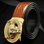 Automatic Buckle Leather With Diamond-studded Pattern Bull Head Belt - EX-STOCK CANADA