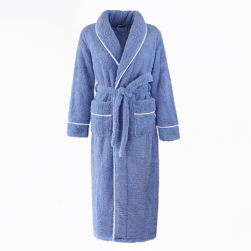 Autumn And Winter Thickened Cotton Velvet Nightgown Men's Winter Plus-sized Plus Size Light Luxury Couple Bathrobe Women's Extended Pajamas  EX-STOCK CANADA