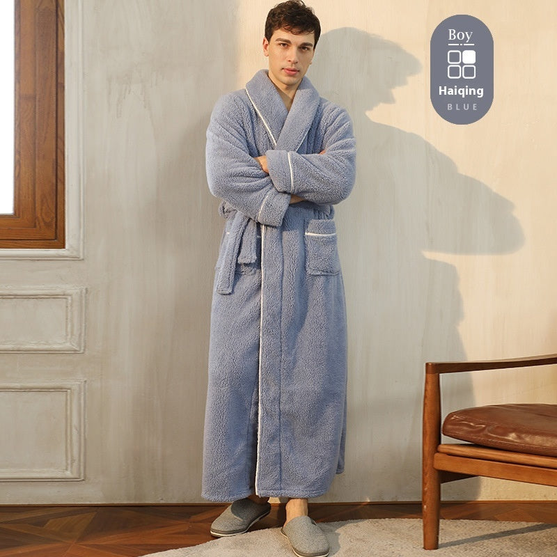 Autumn And Winter Thickened Cotton Velvet Nightgown Men's Winter Plus-sized Plus Size Light Luxury Couple Bathrobe Women's Extended Pajamas  EX-STOCK CANADA