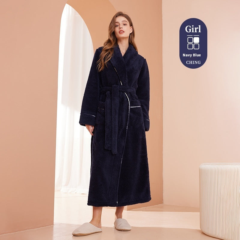 Autumn And Winter Thickened Cotton Velvet Nightgown Men's Winter Plus-sized Plus Size Light Luxury Couple Bathrobe Women's Extended Pajamas  EX-STOCK CANADA