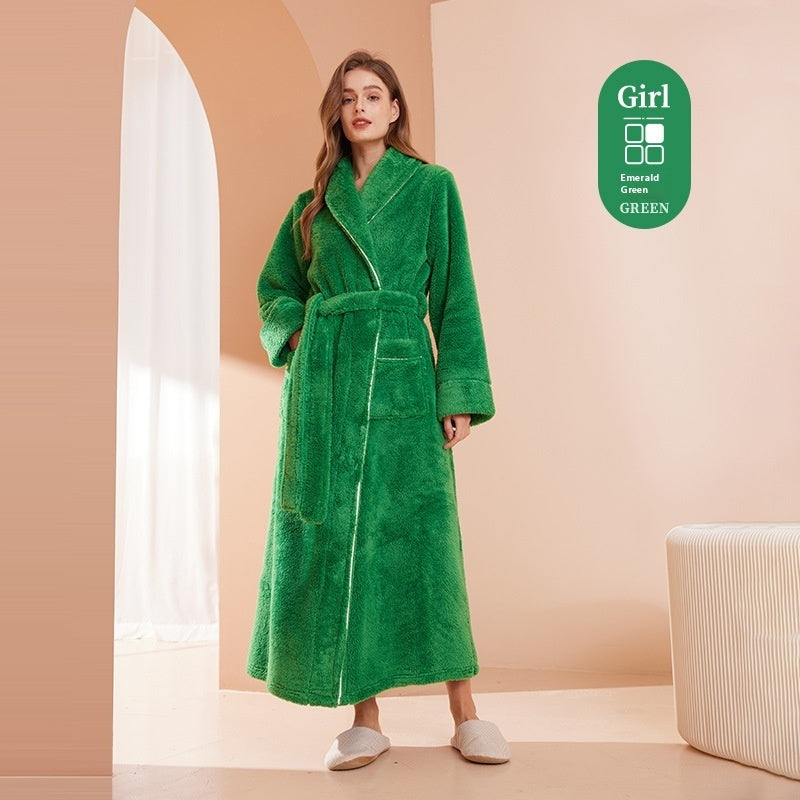 Autumn And Winter Thickened Cotton Velvet Nightgown Men's Winter Plus-sized Plus Size Light Luxury Couple Bathrobe Women's Extended Pajamas  EX-STOCK CANADA