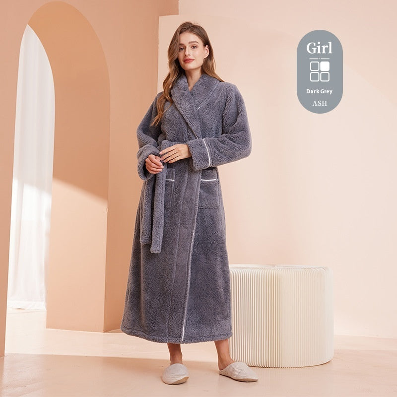 Autumn And Winter Thickened Cotton Velvet Nightgown Men's Winter Plus-sized Plus Size Light Luxury Couple Bathrobe Women's Extended Pajamas  EX-STOCK CANADA