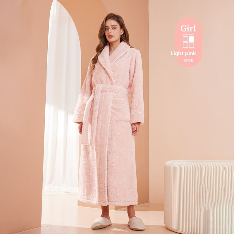 Autumn And Winter Thickened Cotton Velvet Nightgown Men's Winter Plus-sized Plus Size Light Luxury Couple Bathrobe Women's Extended Pajamas  EX-STOCK CANADA