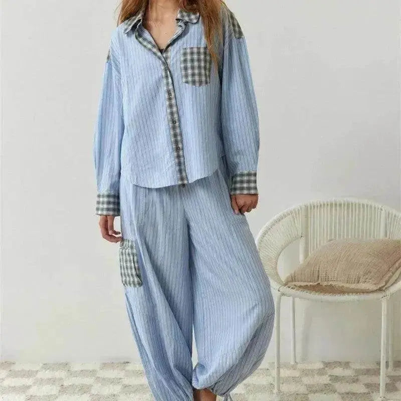 Autumn Women's Clothing Casual Homewear Plaid Shirt Outfit - EX-STOCK Canada