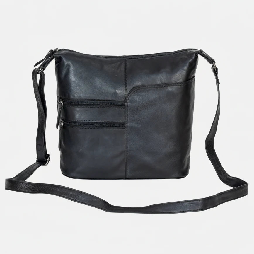 Greenwood Leather Shoulder Bag with 2 Zip Pockets 