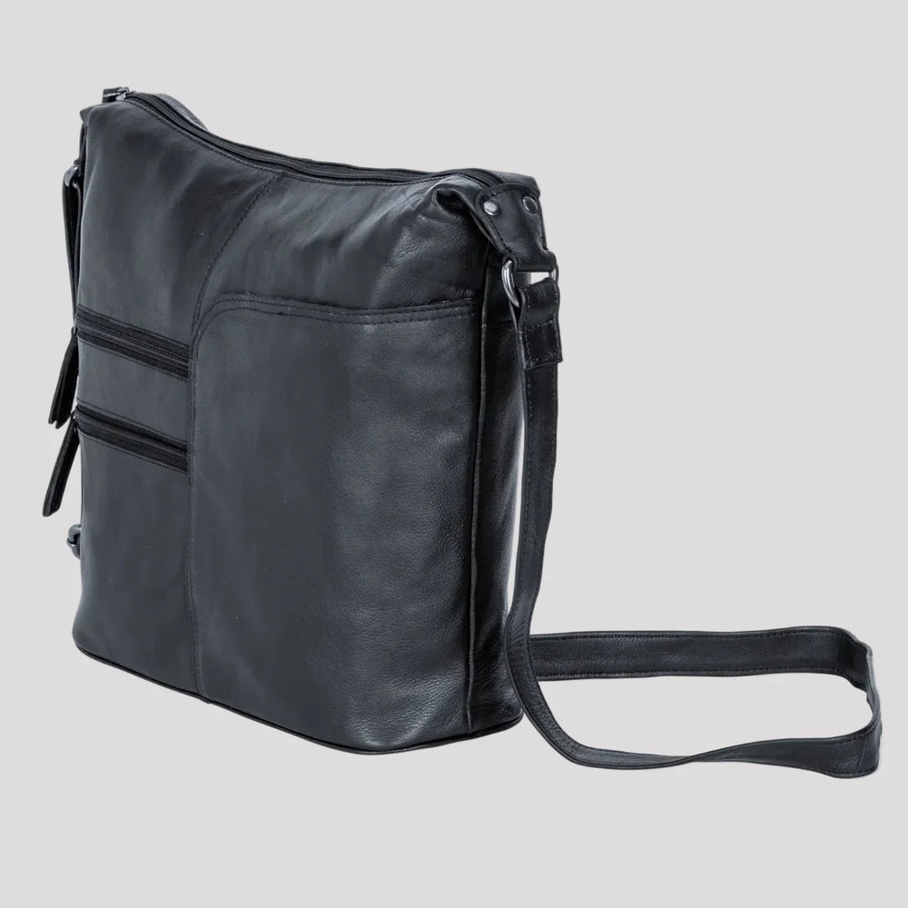 Greenwood Leather Shoulder Bag with 2 Zip Pockets 