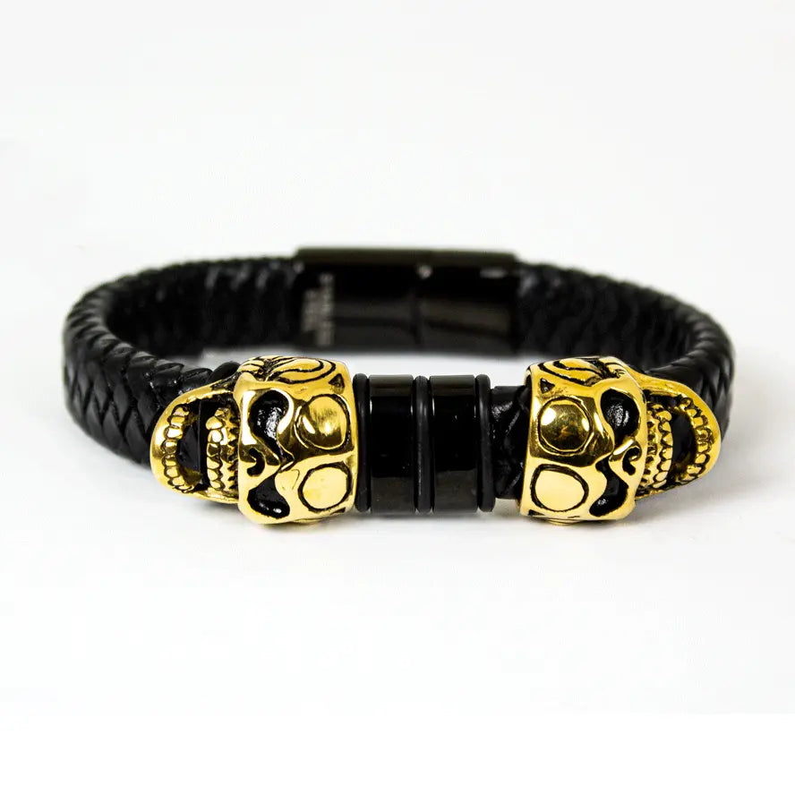 BOL Men's Braided Leather Skull Charm Bracelet EX-STOCK Canada 