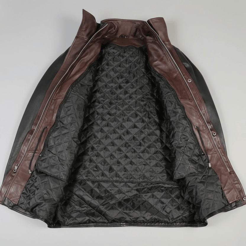 BOL Men's Double Collar Two-Tone Long Coat | Leather Jacket 