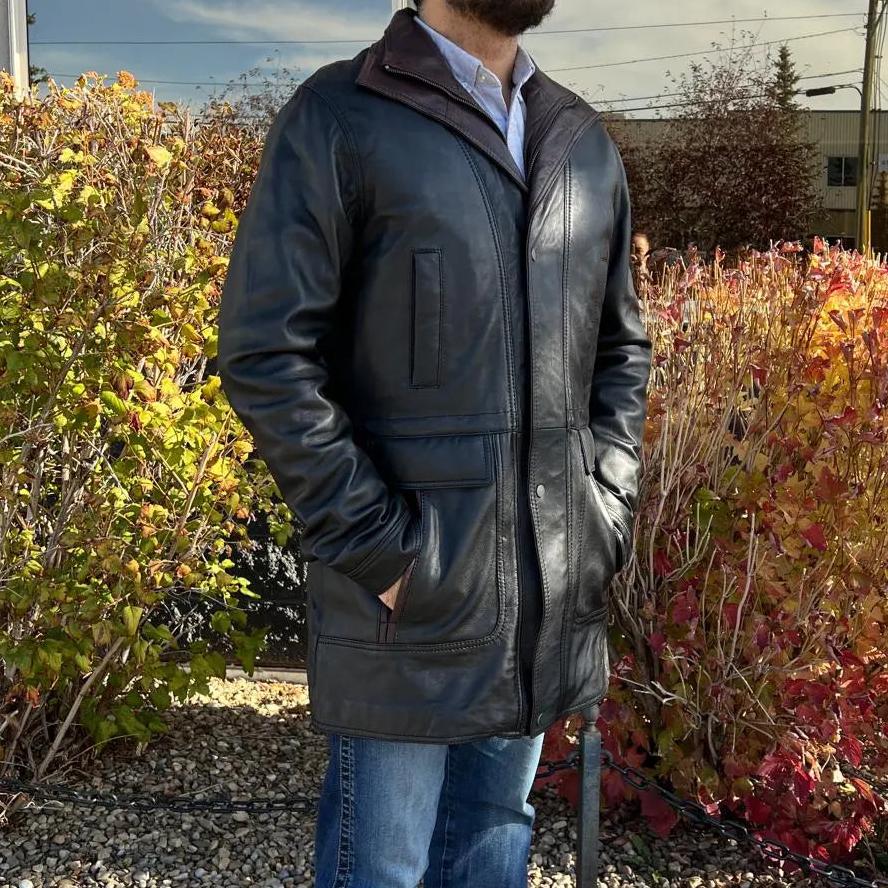 BOL Men's Double Collar Two-Tone Long Coat | Leather Jacket EX-STOCK Canada 