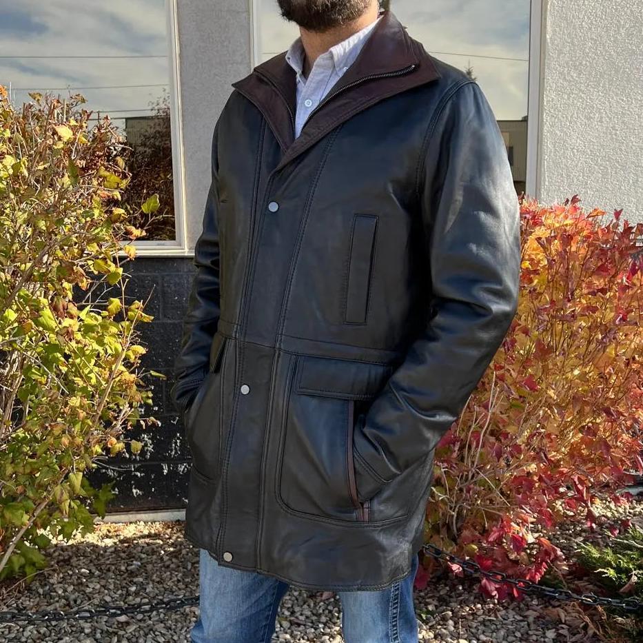 BOL Men's Double Collar Two-Tone Long Coat | Leather Jacket EX-STOCK Canada 