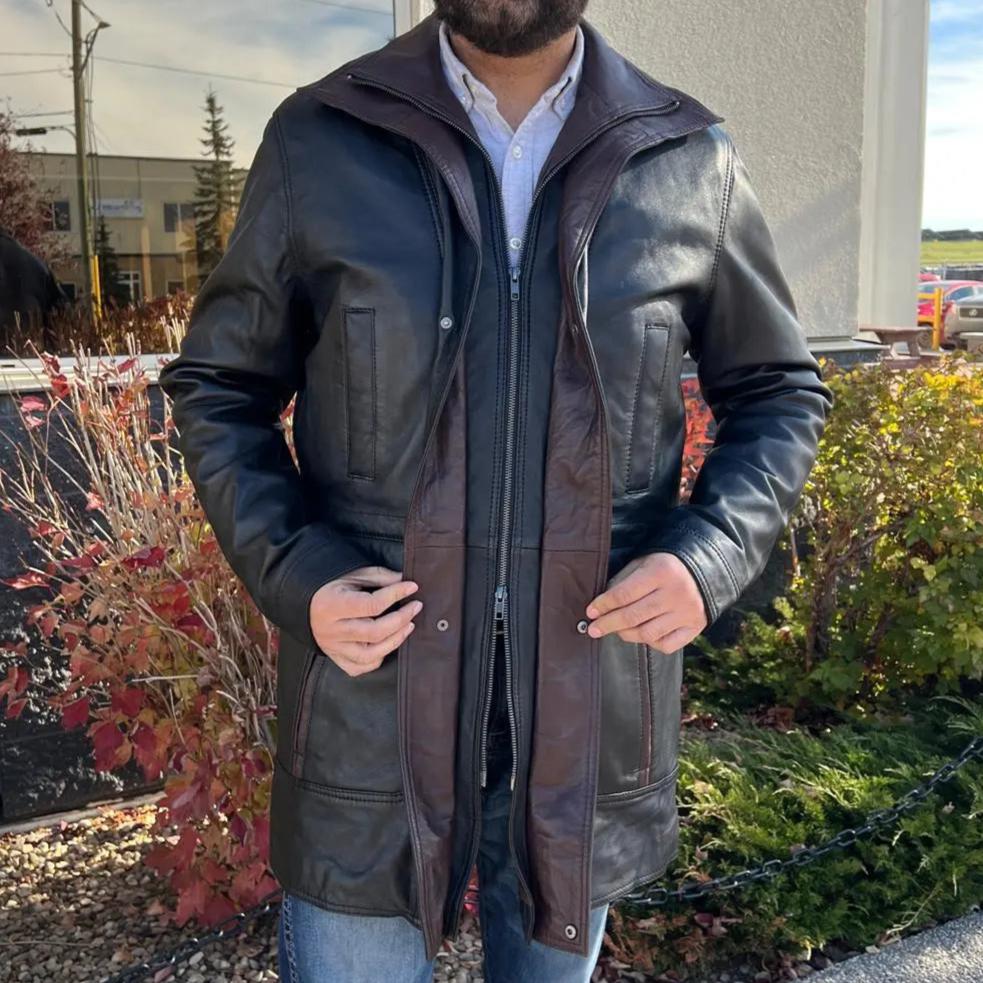 BOL Men's Double Collar Two-Tone Long Coat | Leather Jacket EX-STOCK Canada 