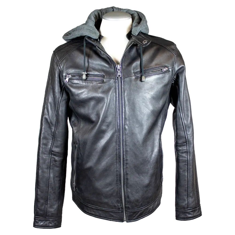 BOL Men's Hooded Snap Collar Leather Jacket EX-STOCK Canada 