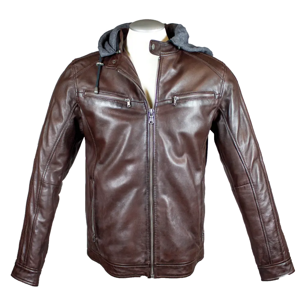 BOL Men's Hooded Snap Collar Leather Jacket EX-STOCK Canada 
