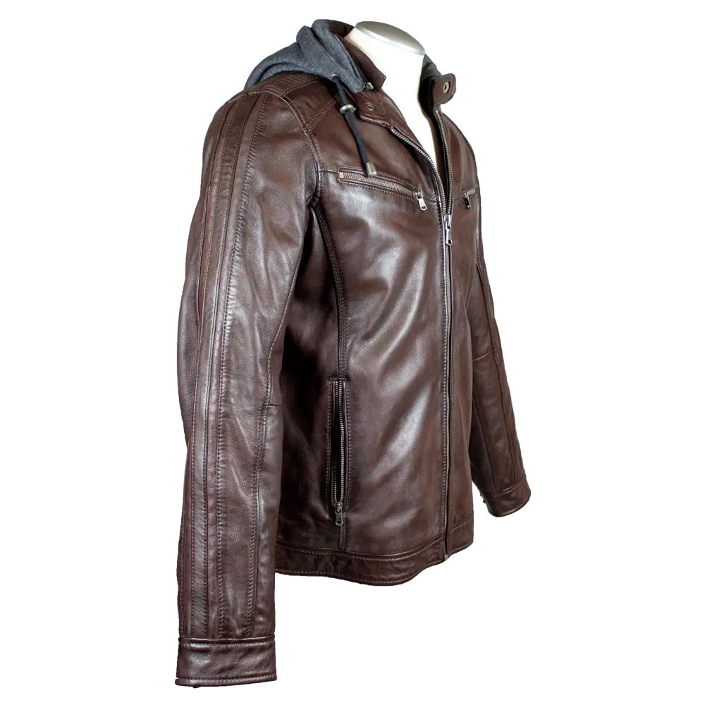 BOL Men's Hooded Snap Collar Leather Jacket EX-STOCK Canada 