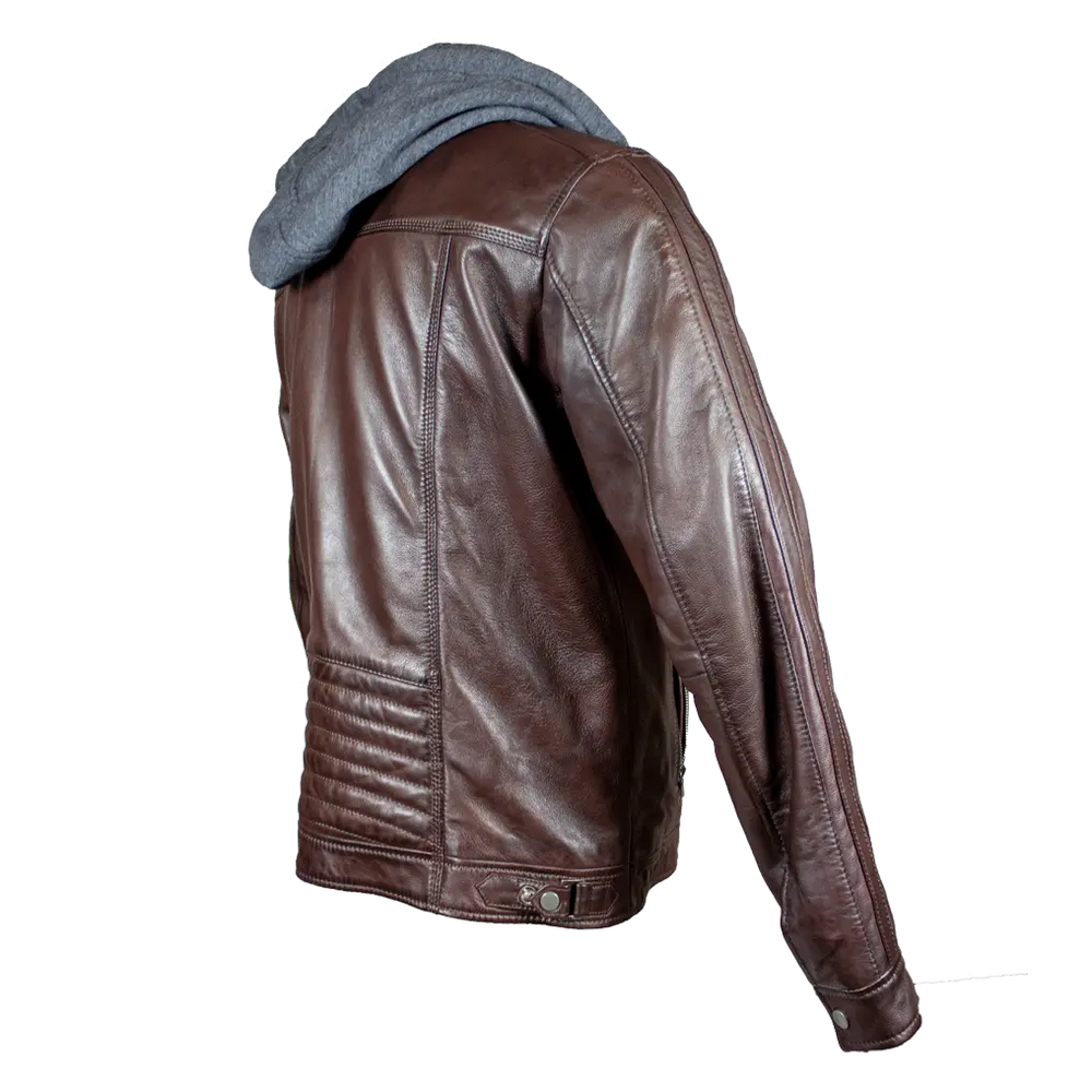 BOL Men's Hooded Snap Collar Leather Jacket EX-STOCK Canada 