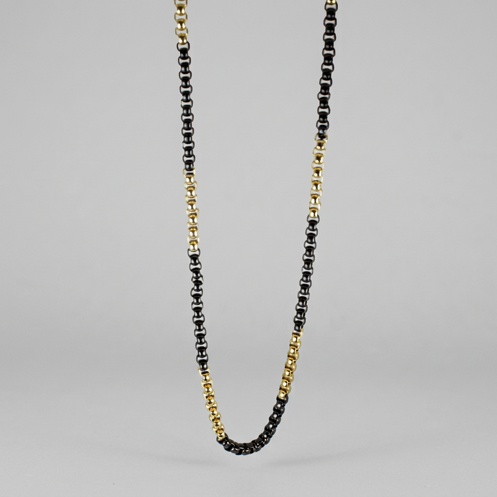BOL Men's Two Tone Gold & Black Stainless Steel Chain Necklace 