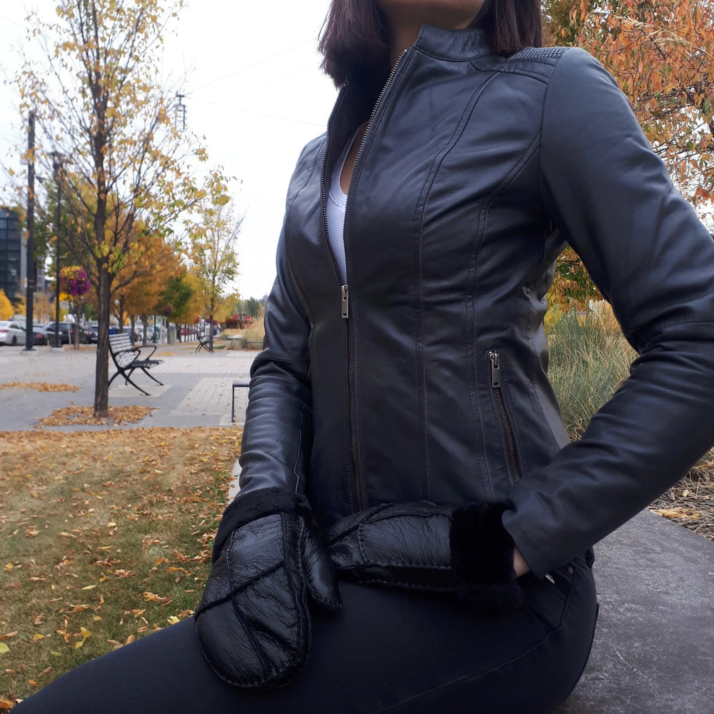 Chaqueta de cuero con acento de tejido de cesta para mujer BOLEX-STOCK Canada 