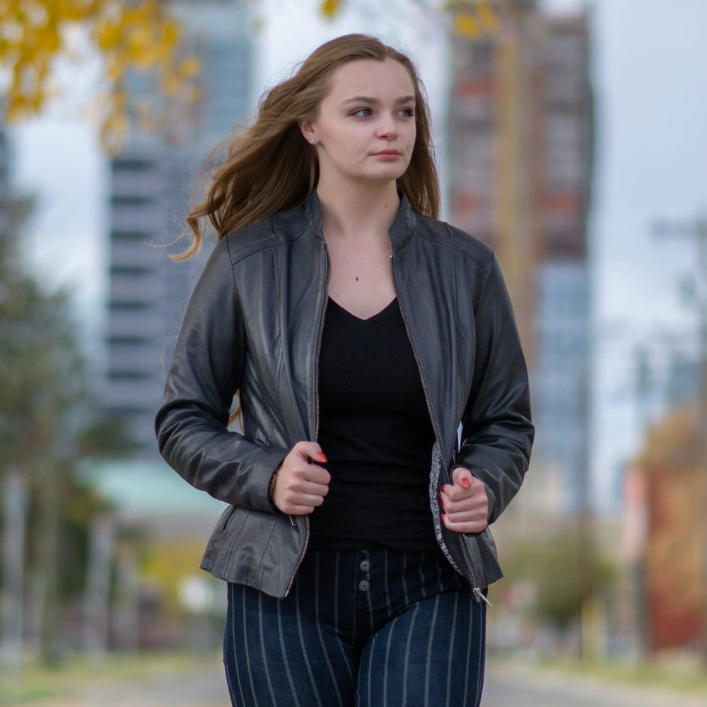 Chaqueta de cuero con acento de tejido de cesta para mujer BOLEX-STOCK Canada 