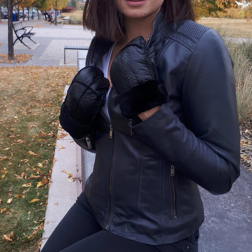 Chaqueta de cuero con acento de tejido de cesta para mujer BOLEX-STOCK Canada 