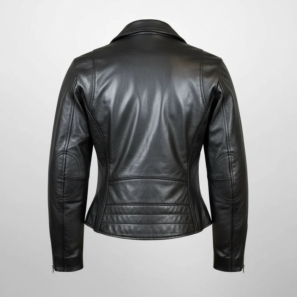 Women's Premium Lamb Leather Moto Jacket with Asymmetrical Zippers 
