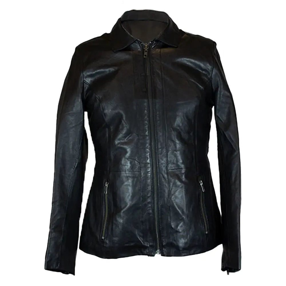 Veste en cuir d'agneau pour femme BOL classique noire style motard avec fermeture éclairEX-STOCK Canada 