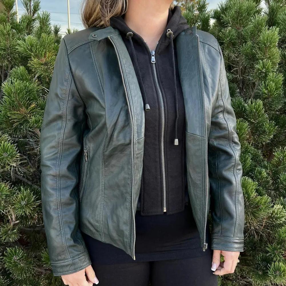 BOL Women's Detachable Hooded Leather Jacket EX-STOCK Canada 