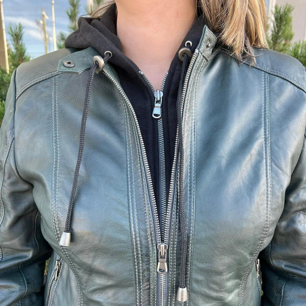 BOL Women's Detachable Hooded Leather Jacket EX-STOCK Canada 