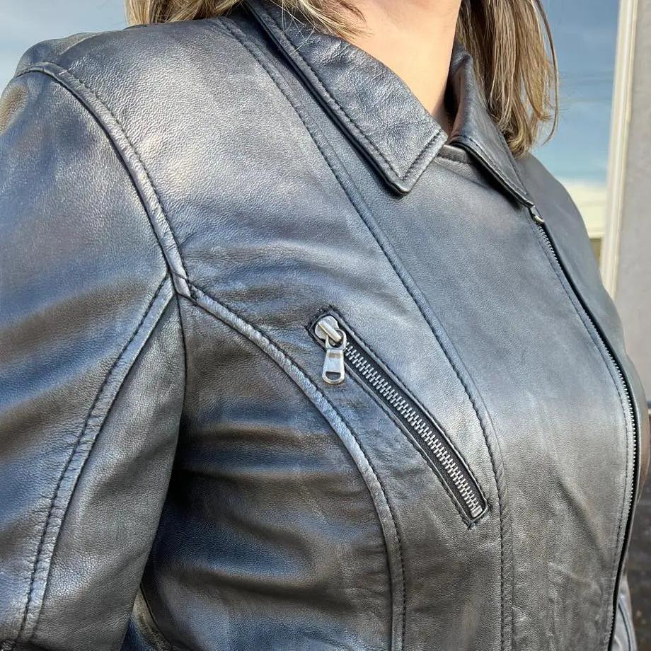 Veste style motard en cuir d'agneau pour femmes BOLEX-STOCK Canada 