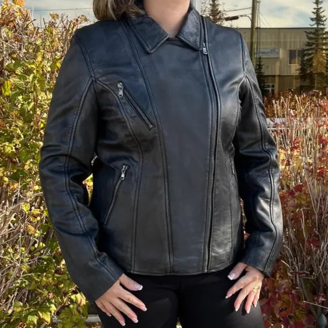 Veste style motard en cuir d'agneau pour femmes BOLEX-STOCK Canada 