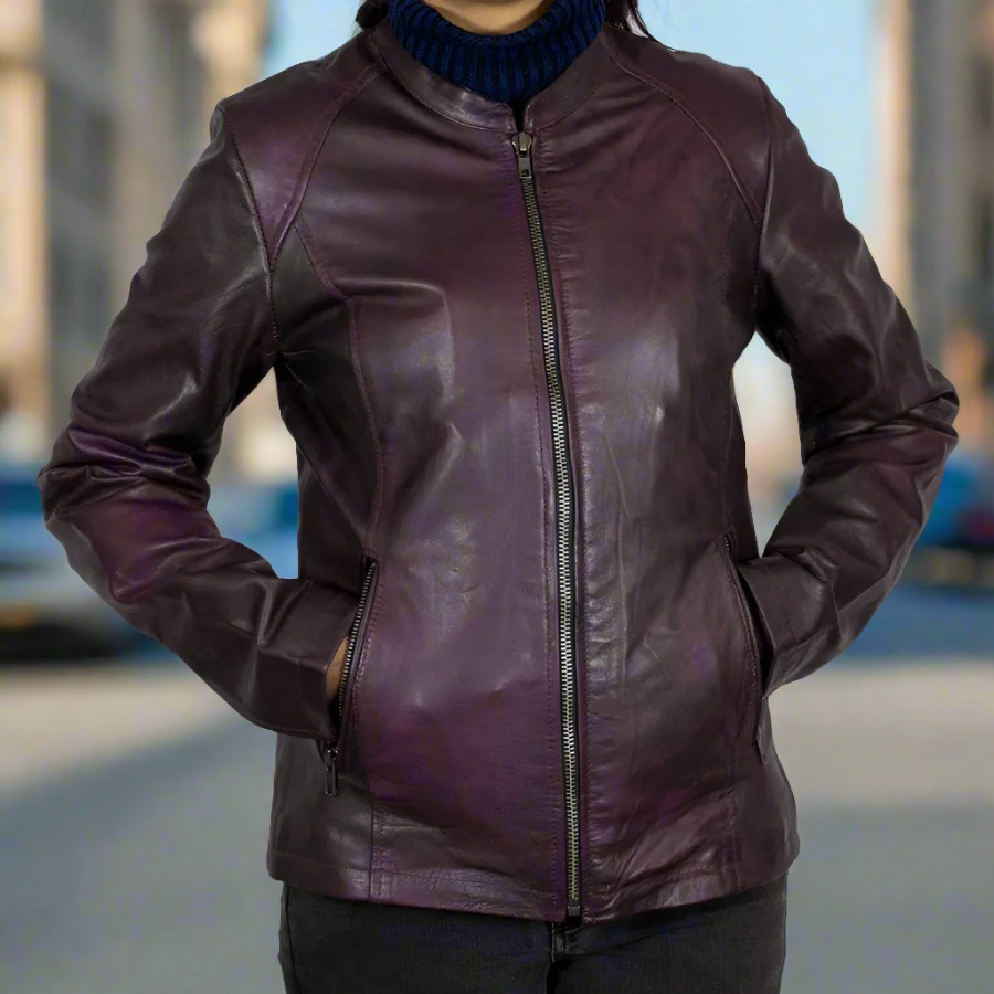 BOL Women's Purple Wash Moto Leather Jacket EX-STOCK Canada 