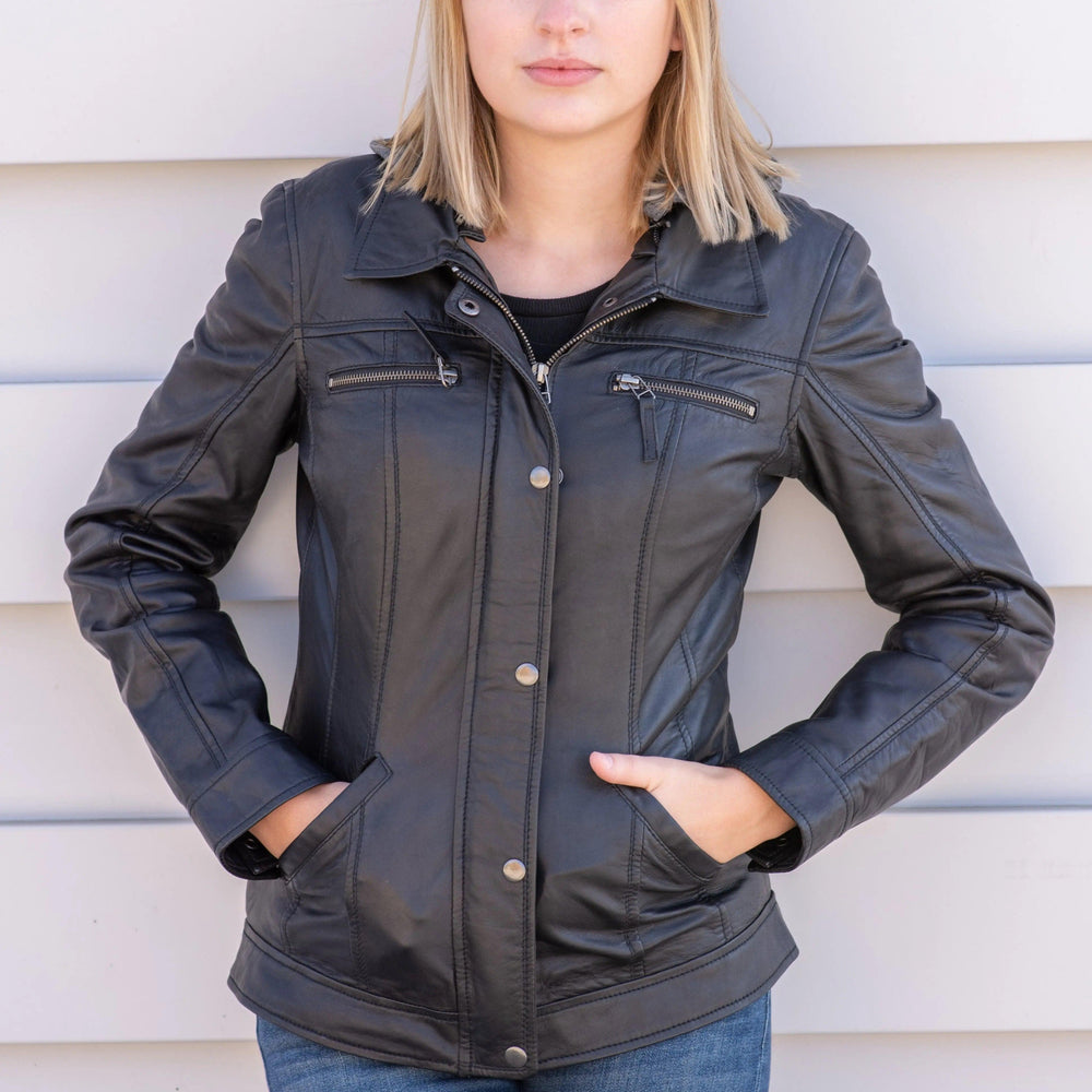 Chaqueta de cuero para mujer BOL con capucha desmontable 