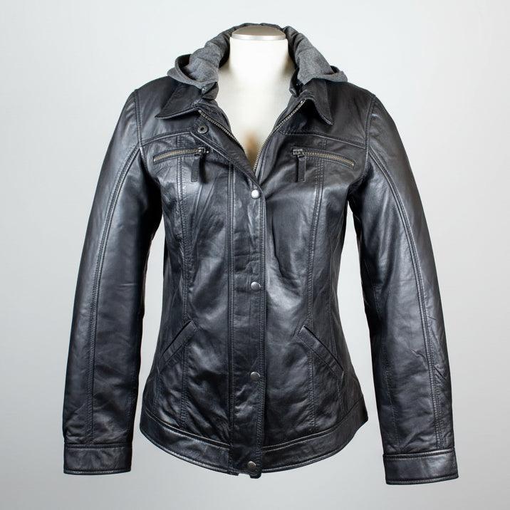 Chaqueta de cuero para mujer BOL con capucha desmontable 